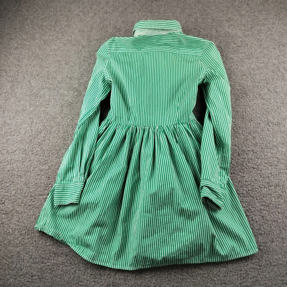 Polo Ralph Lauren Girls Green White Striped Button Down Shirt Dress Size 12